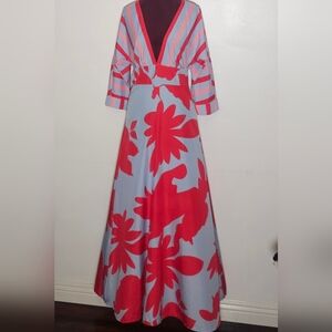 Floral Red and Blue Maxi Dress